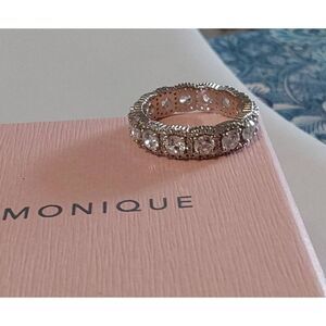 3.92 Ct. DIAMONIQUE Eternity Round Cut Halo Band Ring Sz 8~925 Sterling Silver